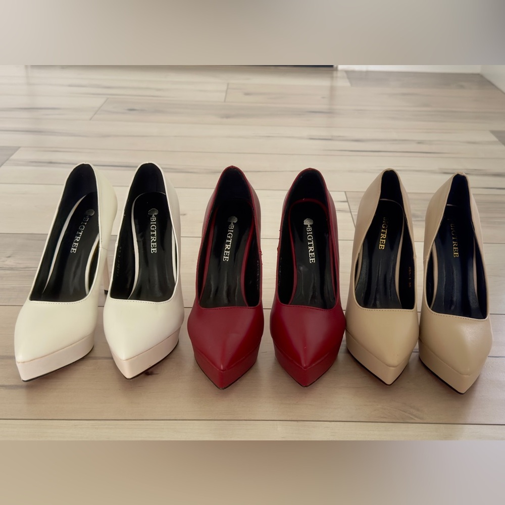 SHEIN Elegant Pointed Toe Heels - Cream, Red, and Tan